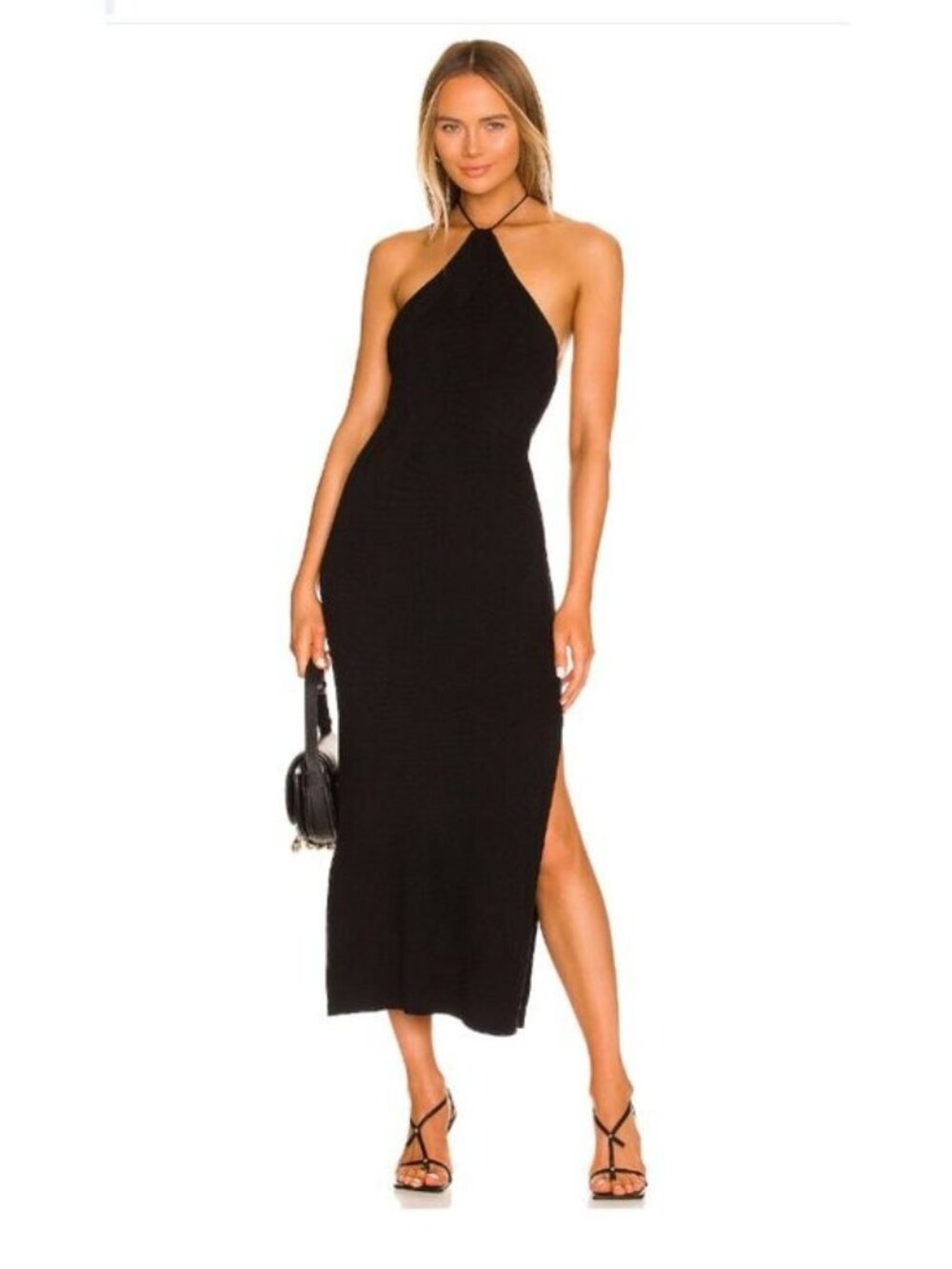 Free People Kristy Knit Midi Dress L Black Halter Revolve